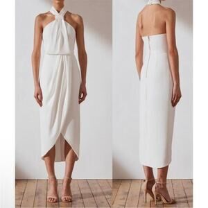 Shona Joy Revolve White Knotted Halter Sleeveless Tulip Hem Gown Ivory 4 NEW